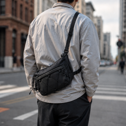 Worn crossbody on a city street