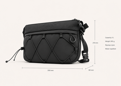 Dimensions and specs — 35 x 21 x 8 cm, 5 L, 305 g