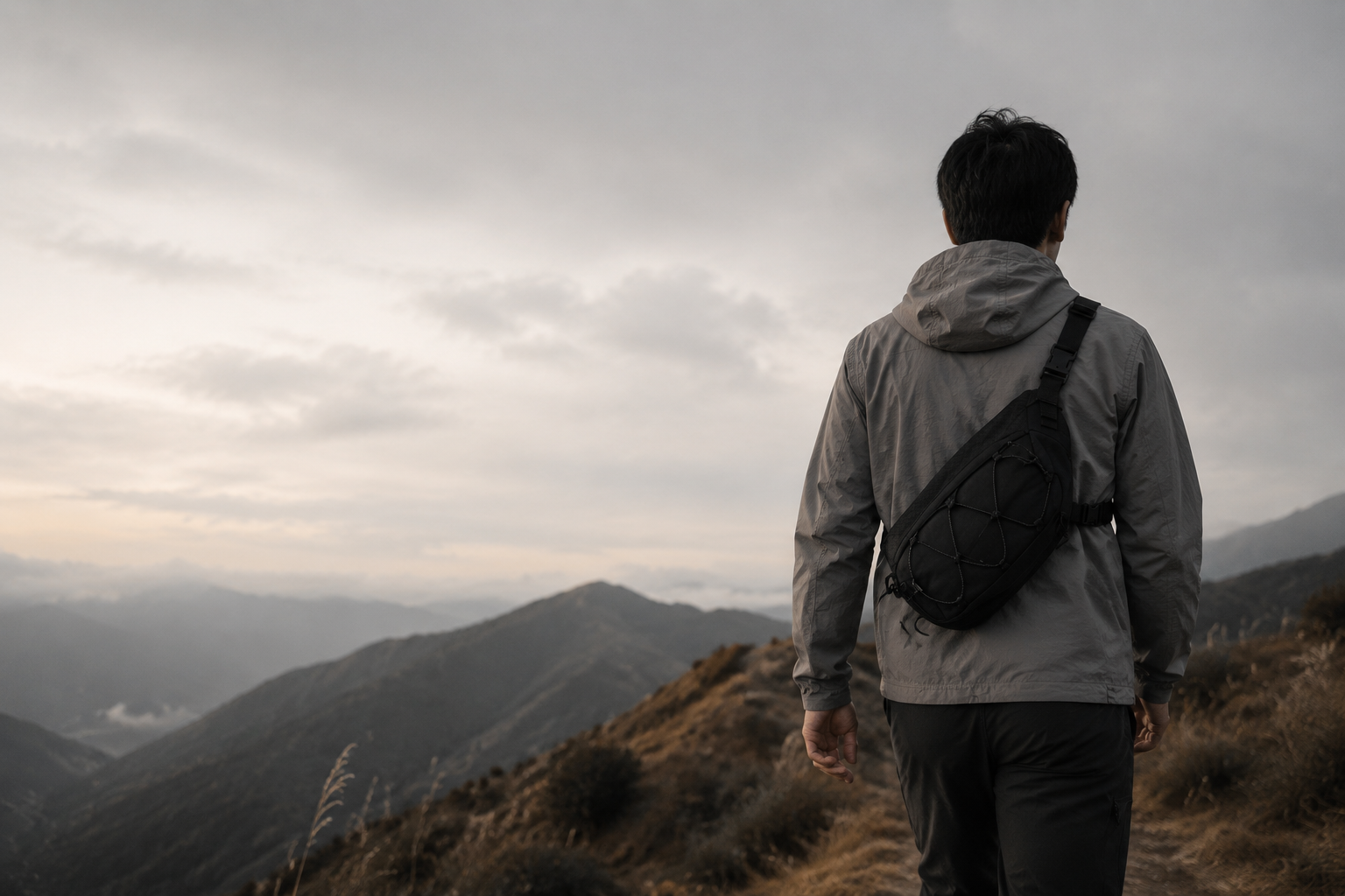 Strider sling worn on a mountain ridge at dawn